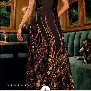 FARM Rio Black and Gold Floral Maxi Dress